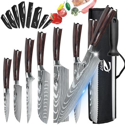 8-teiliges Professionelles Kochmesser-Set mit Rollentasche Hochkohlenstoffhaltiger Edelstahl Küchenmesser mit Messerschärfer, Spülmaschinenfest