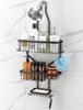 Hanging Shower Caddy Over Shower Head with 10 Hooks for Razor/Sponge, Soap Basket Never Rust Aluminum , Large - Silver