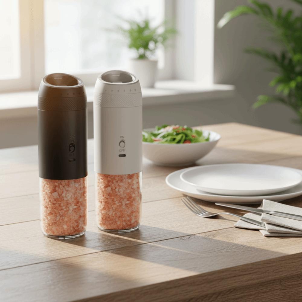 2PCS Adjustable Burr Electric Salt and Pepper Grinder Gravity Sensing Kitchen Spice Grinder Steak