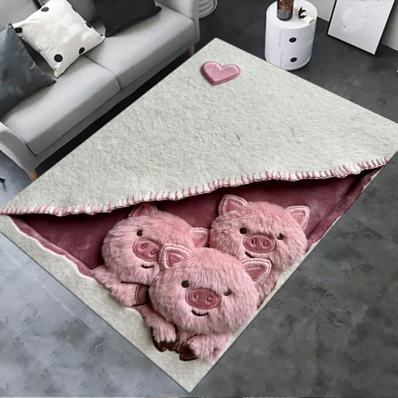 2D FLAT 2025 New Cute Pink Pig Carpet Rug for Living Room Bedroom Home Sofa Decoration,Kids Play Non-slip Floor Mat