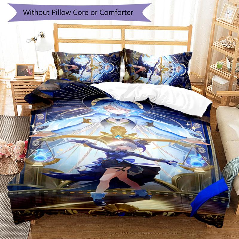 3pcs Genshin Impact Furina pattern bedding set duvet cover set includes duvet cover &pillowcases, perfect all season bedroom decoration & gift