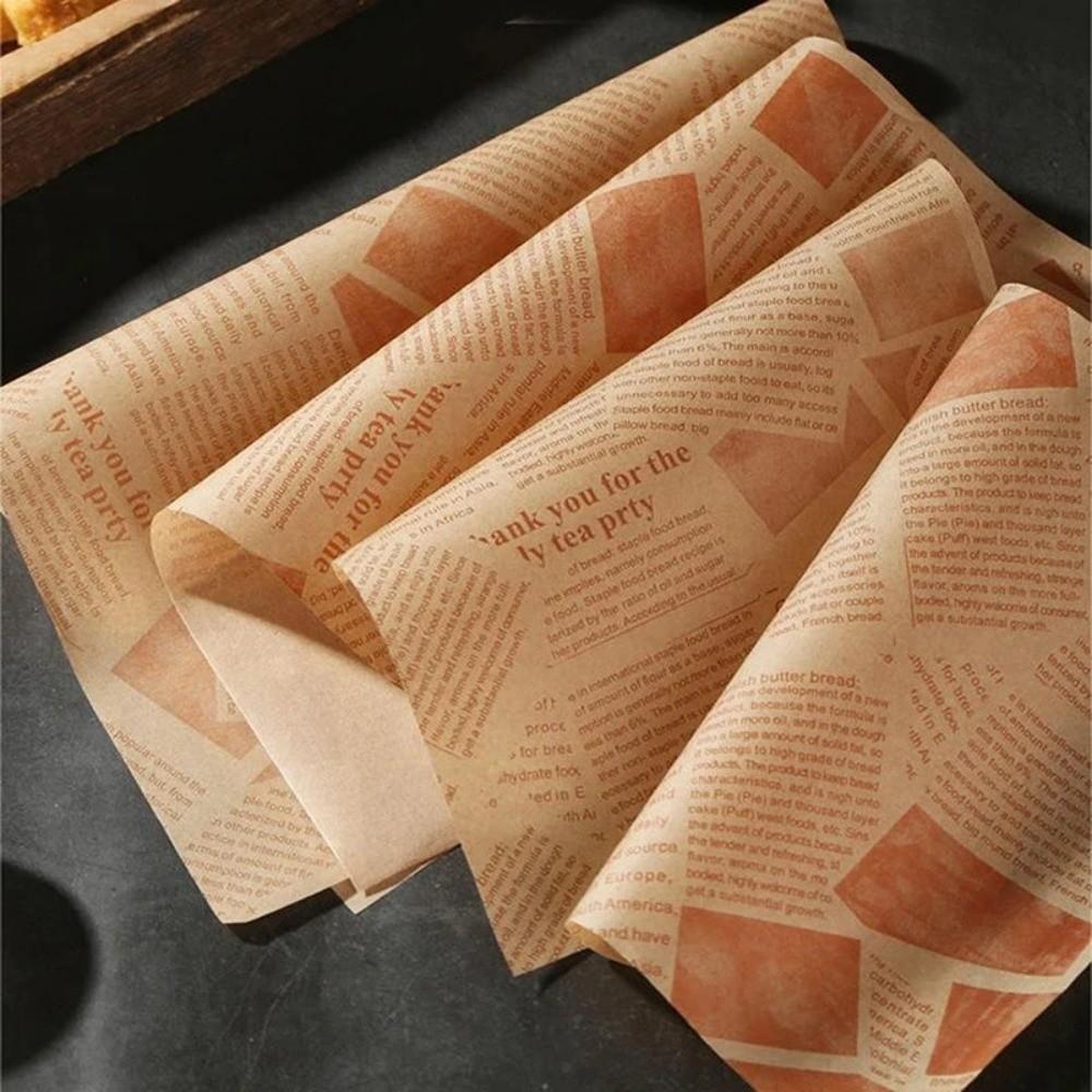 100Pcs Old Newspaper Style Oil-Proof Paper Safe Material Food Wrapping Fried Food Paper Burger Wrapping Paper Fryer Use