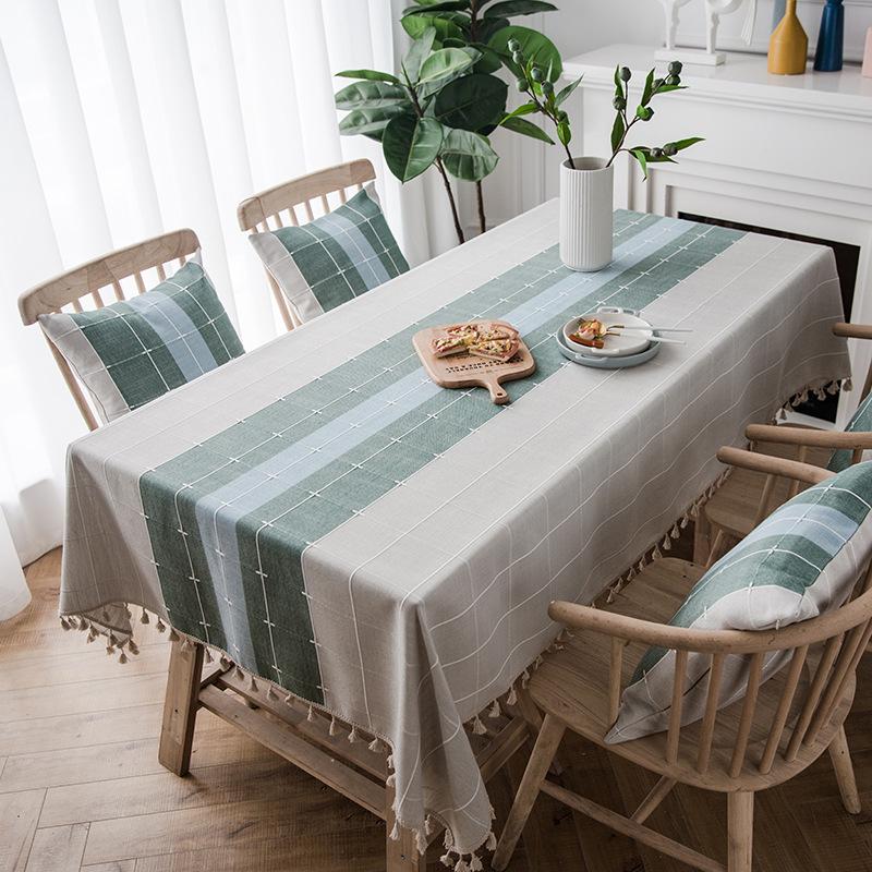 Striped Linen Tablecloth with Fringe Rectangular Table Cover Fresh Simple Elegant Dining Table Runner