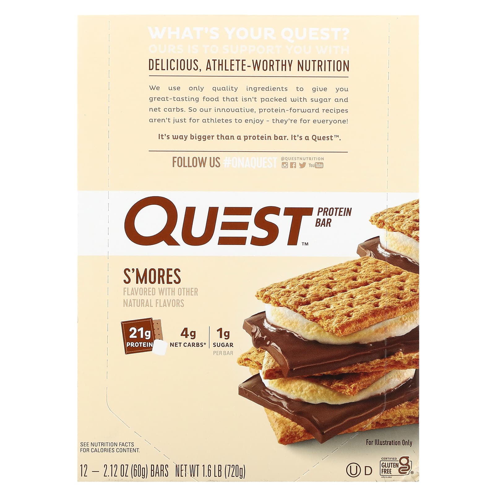 

Quest Nutrition, Протеїновий батончик, S mores, 12 батончиків, 60 г (2,12 унції) кожен
