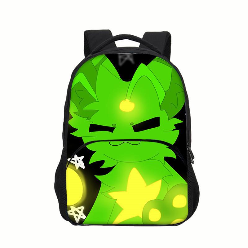 Regretevator Gnarpy Green Cat Backpack With Printed Design For School Use