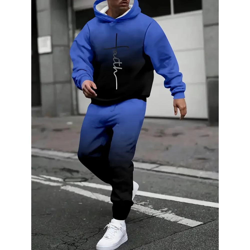 Spring  Autumn Gradient 3D Printed Hoodie Suit Men Sweatshirts Sweatpants Casual Fashion 2 Piece Tracksuit Set Men's Clothing