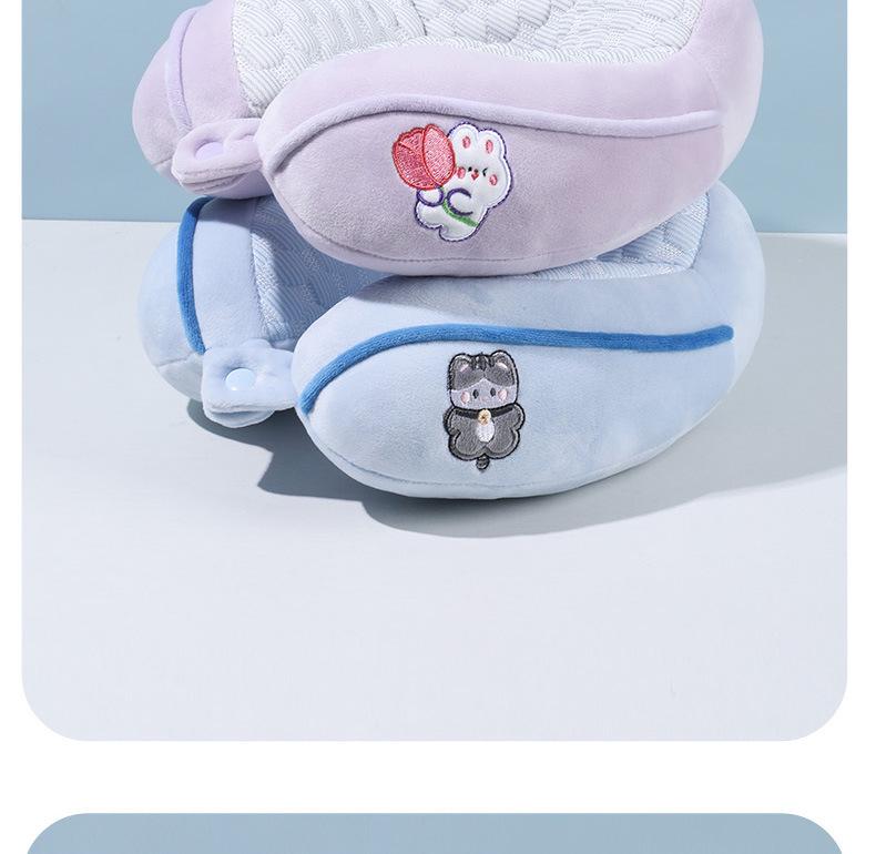 U-Shaped Cartoon Neck Pillow: Cute Embroidered Travel Pillow with Parent-Child Support