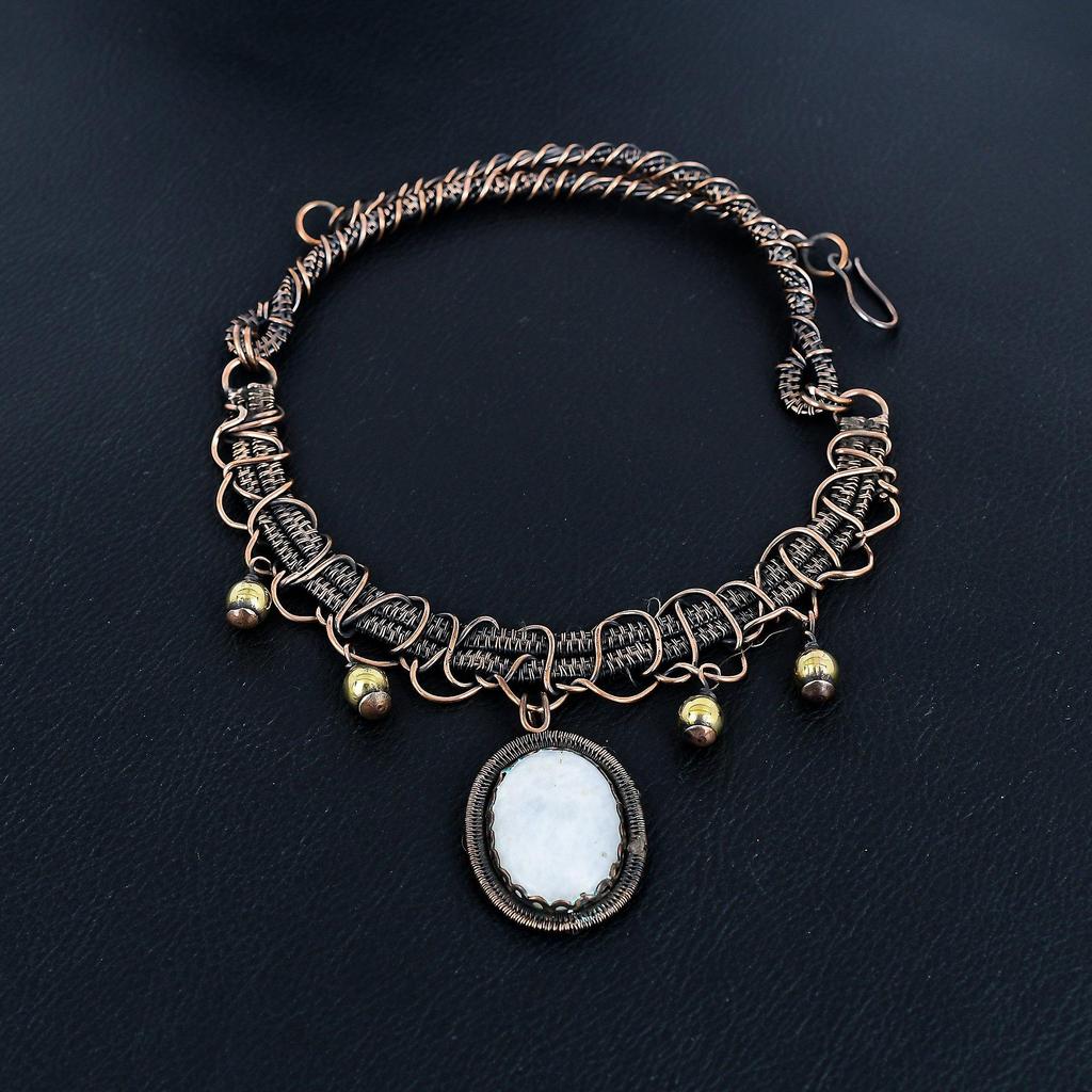 Rainbow Moonstone Necklace Gemstone Jewelry, 999 Copper Wire Wrapped Necklace, Adjustable Handmade Beautiful Jewelry Chain Necklace