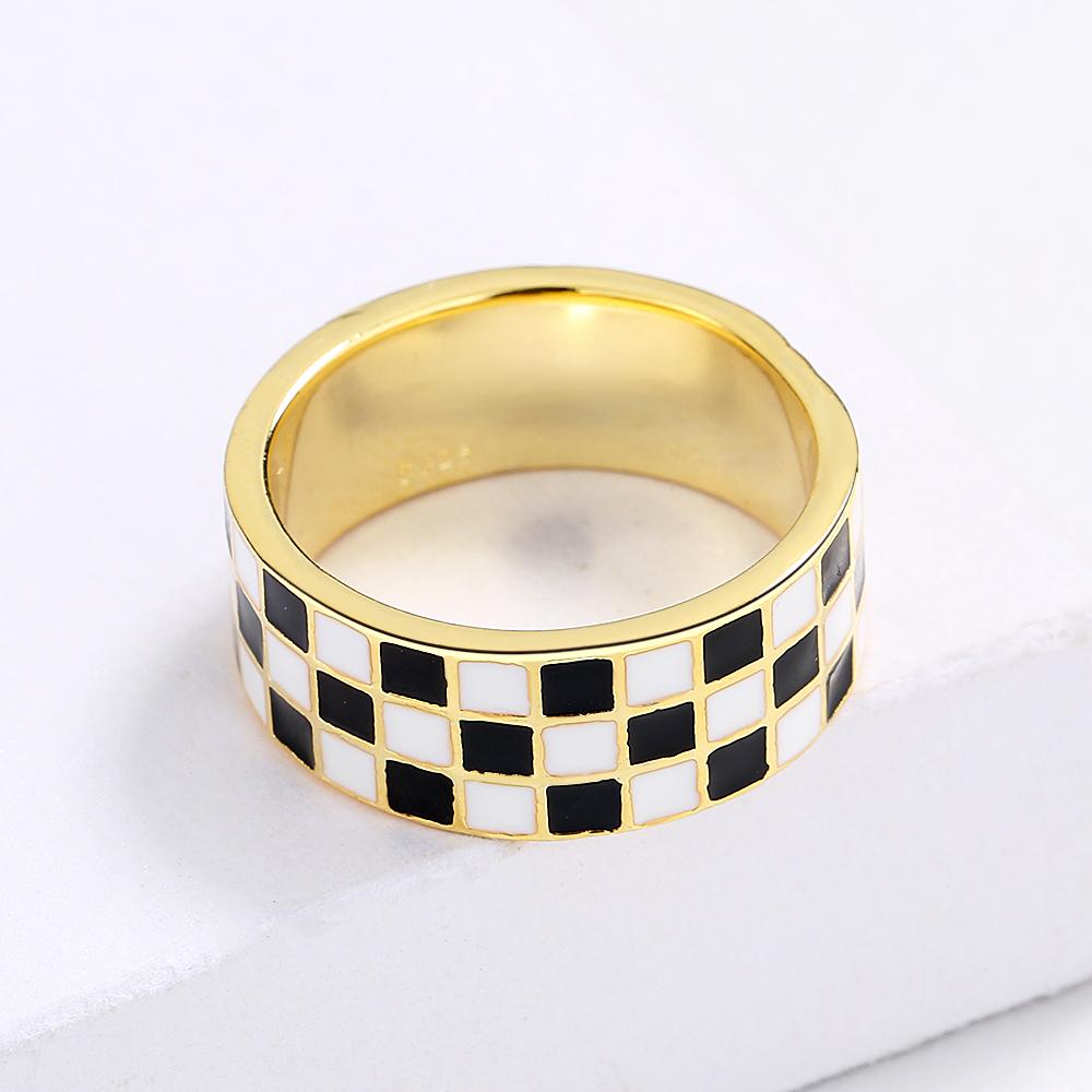 Klassischer Ring für Frauen, Tropfenöl, Schwarz-Weiß-Karo-Ring, Hochzeit, Brautschmuck, Fingerring, Party-Schmuck, Ring, Party-Schmuck, handgefertigter Emaille-Ring