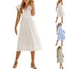 Women's Color V-neck Ruffle Sleeve Color Waist-Skimming Dress Long Dress
