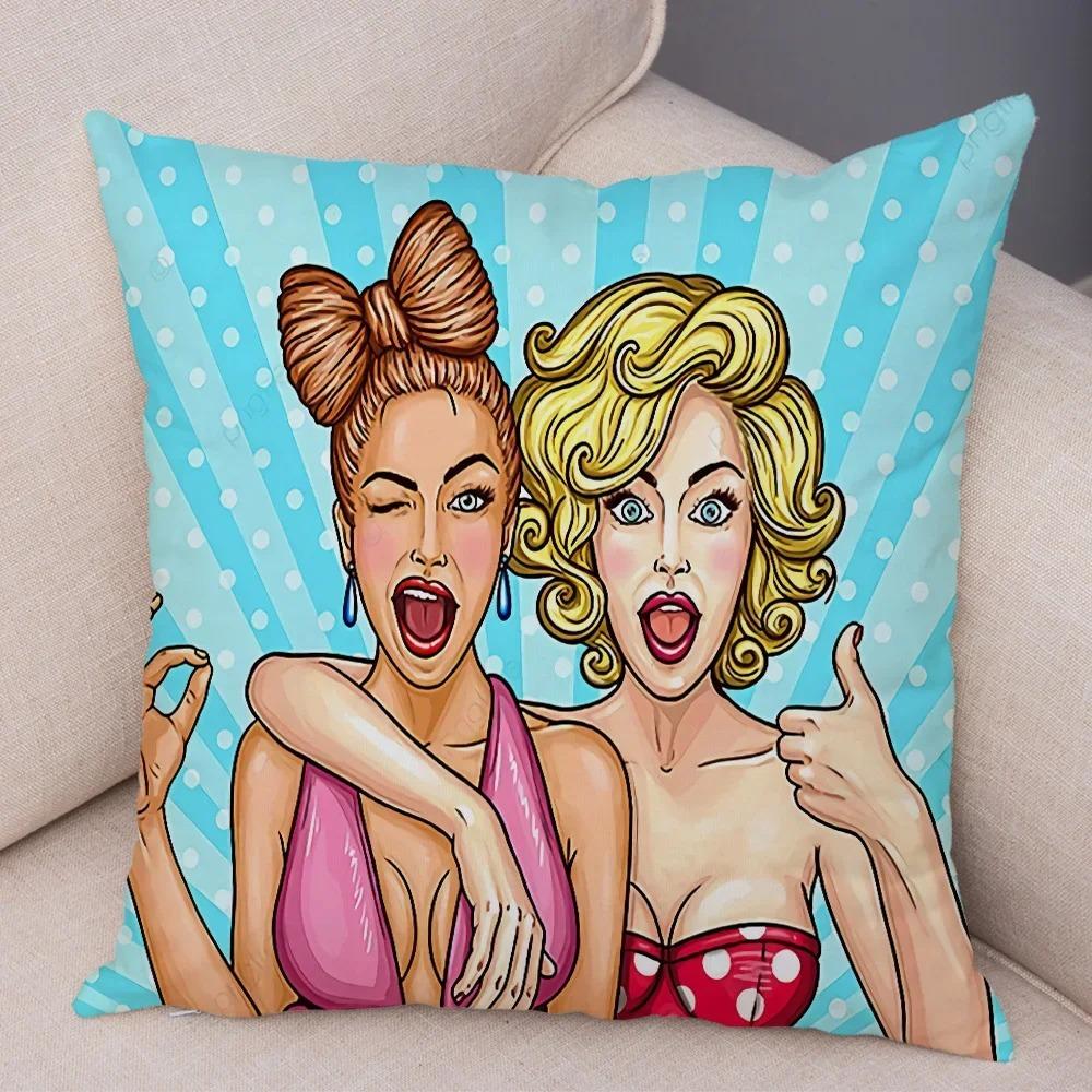 Home Decor Pop Art Style Women With Money Pillow Pattern Cushion Cover Suitable For Sofa Bedroom Car Pillow Cover