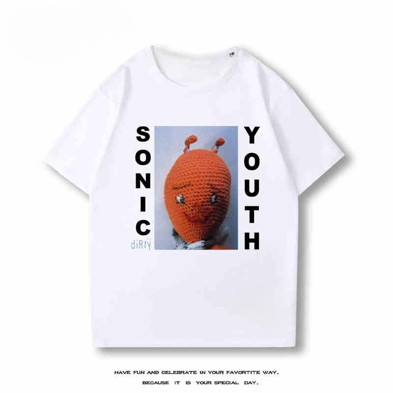 2025 Ny Sonic Youth Kortärmad T-shirt Herr- och Dam Bomull Vår och Sommar Ny Rockbandstopp Halv Ärm Streetwear