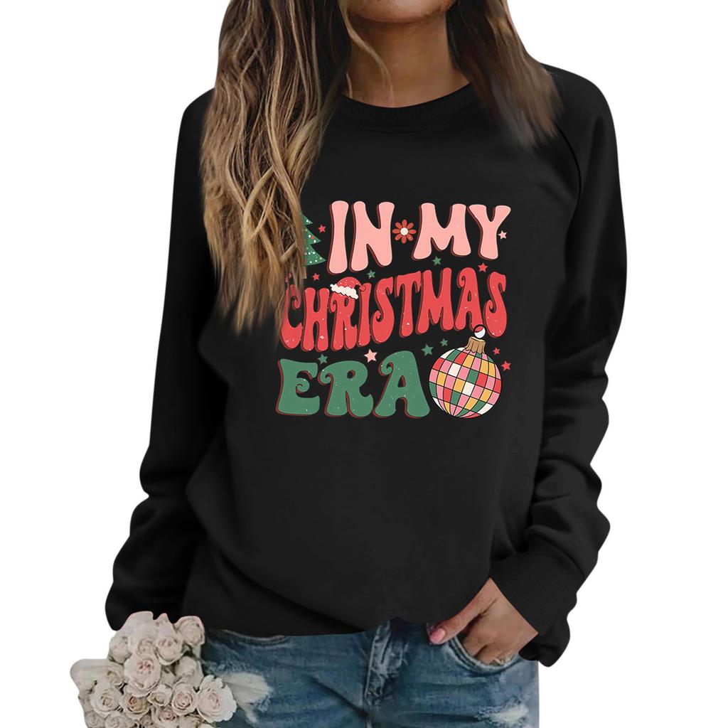 Damen T-Shirt Tops Locker, Modisch Und Lässig Weihnachts-Print Rundhals Langarm Sweatshirt