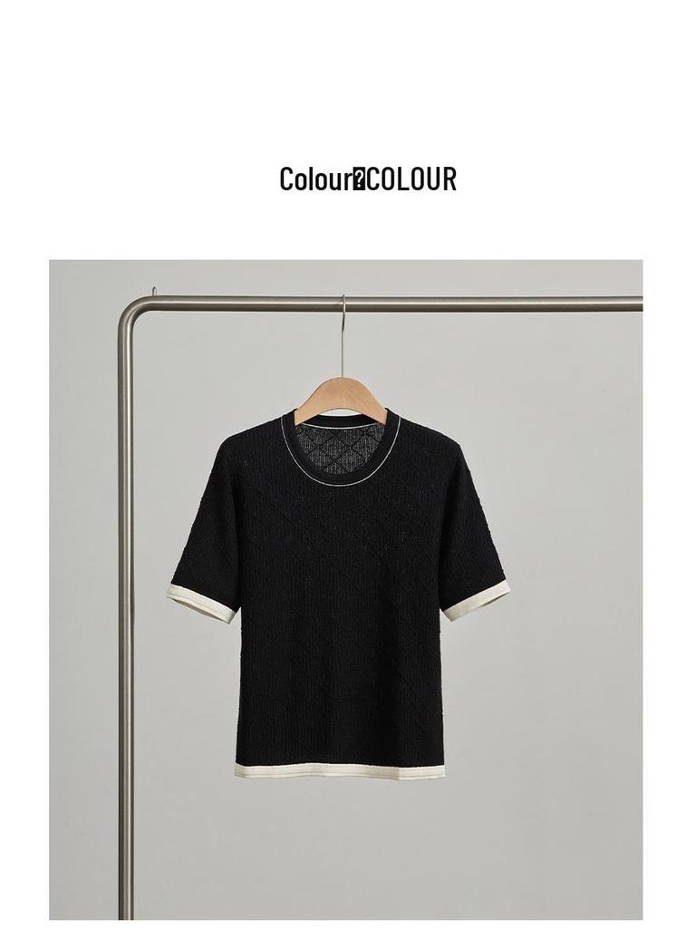 Women's Summer Mulberry Silk Short Sleeve Knit Top - Slimming Loose Pullover with Round Neck