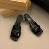 High-heeled slippers summer new women's summer outer wear square heel one-word outer wear women's sandals