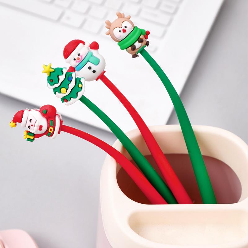 Cartoon Christmas Silicone Shaker Gel Pen Black Signature Pen Student Stationery Gift Back To School Kawaii Writing Supplies
