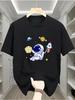 Men's Casual Cotton T-Shirt with Astronaut and Planets Print Short Sleeve Crew Neck Comfortable Sportswear Top for Teens