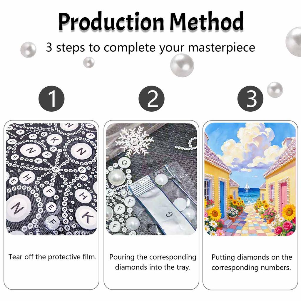 Pearl painting handmade diy 5D pearl painting kit seaside floral street sailboat home wall decoration art