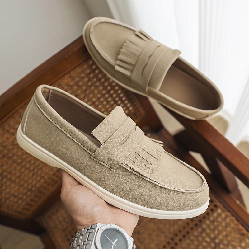 Fashion Men Flat Loafers 2025 Frosted Suede Flat Tassel Comfortable Non Slip Fashion Loafers Lightweight Trendy Outdoor Casual Shoes