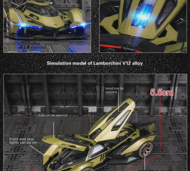 Jiaye VB24205 Lambo V12 Alloy Racing Car Model with Sound & Light Features - Toy Car for Kids and Collectors.