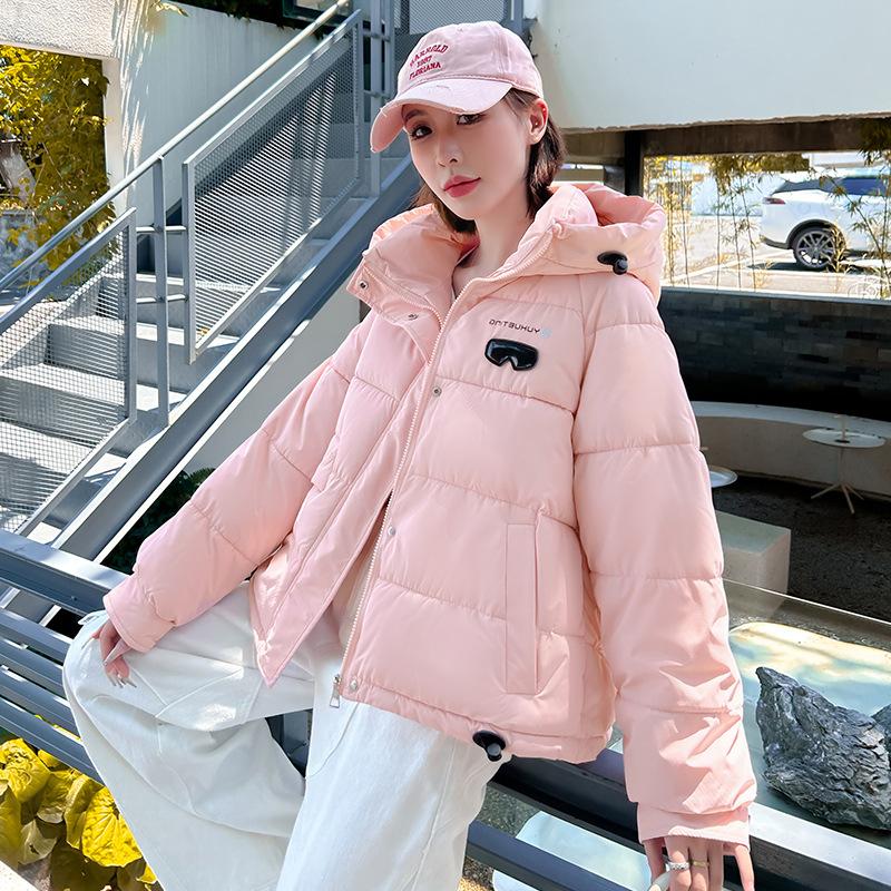 

Короткая хлопковая куртка с капюшоном женская зимняя одежда свободная утолщенная теплая куртка куртка-пуховик XXL розовый
