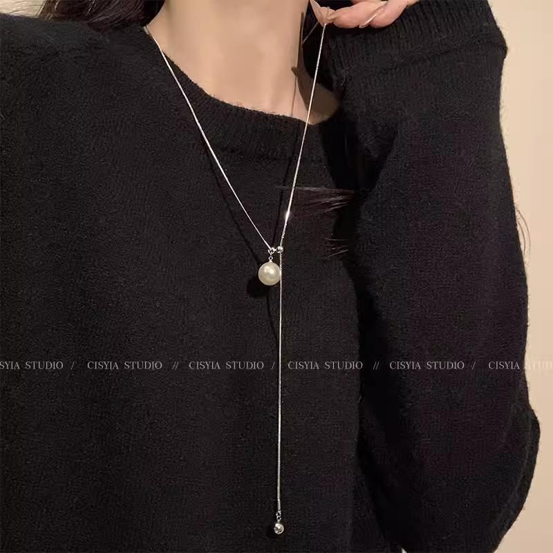 Elegant Double-Layer Long Sweater Necklace for Women