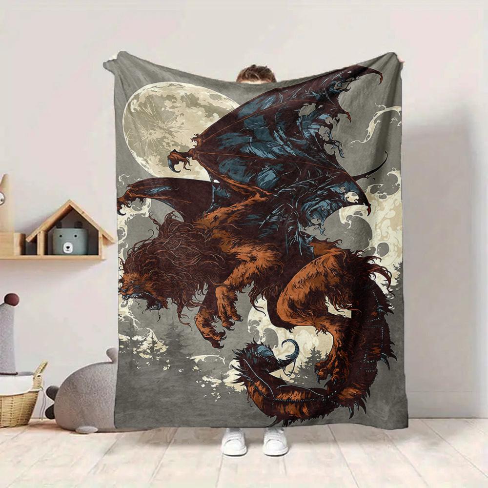 1pz Coperta con Drago Bestia, Coperta Leggera in Flanella per Divano, Letto, Viaggio, Campeggio, Soggiorno, Ufficio, Divano, Sedia e Letto