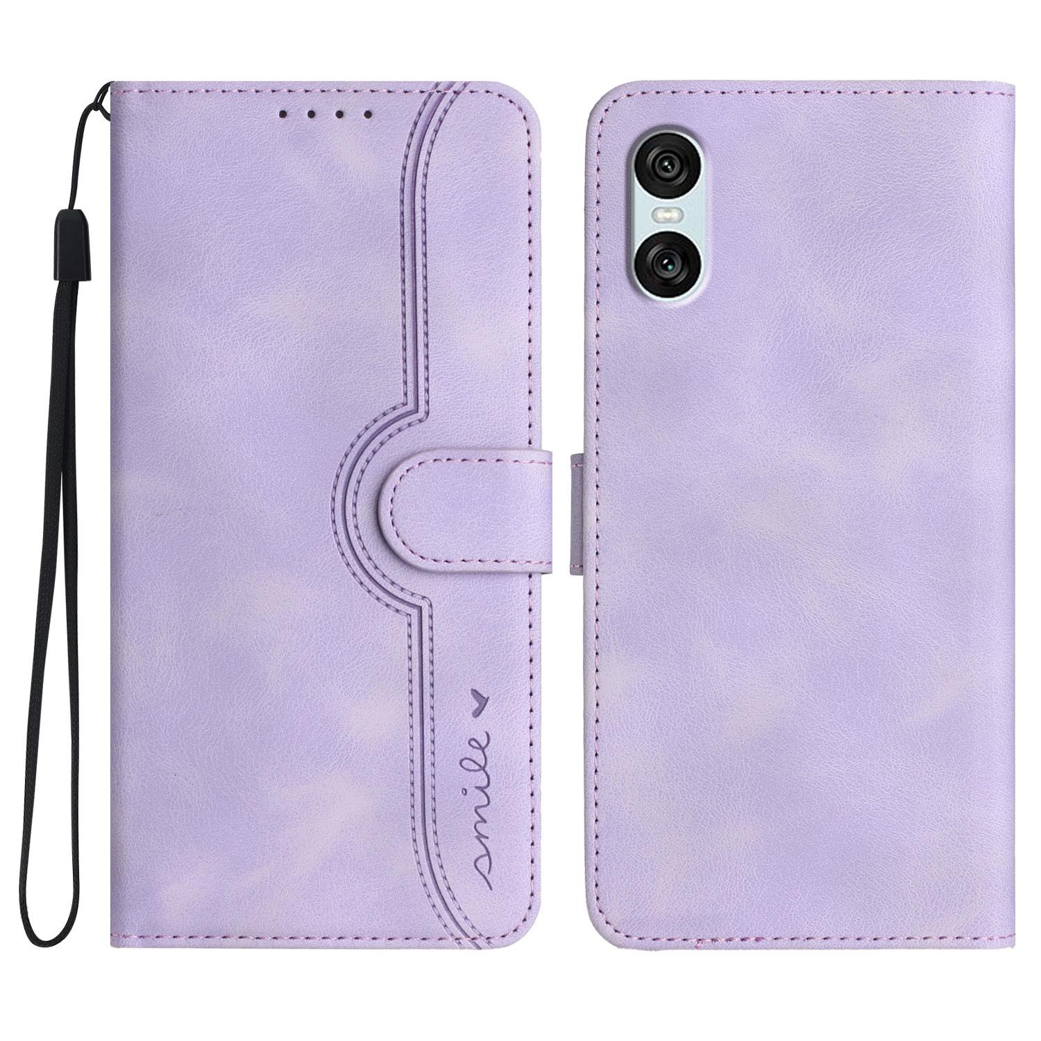 

YX0030 For Sony Xperia 10 VI Case PU Leather Phone Cover Smile Imprinted Light Purple