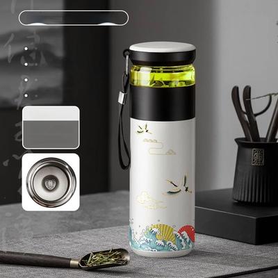 500ML Stainless Steel Thermos Bottle With Lid Portable Vacuum Flasks Red-crowned Crane Pattern Coffee Tea Water Bottle