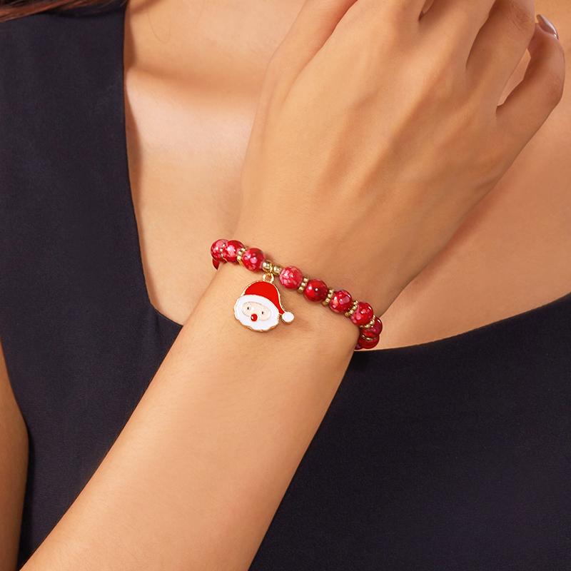 Weihnachten Bunte Perlen Mehr Element Anhänger Armbänder Für Frauen Weihnachtsmann Schneeflocke Baum Elch Armband Party Schmuck