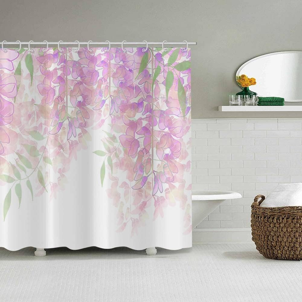 Blossom Shower Curtains for Bathroom Floral Shower Curtain with Hooks Waterproof Polyester Fabric (Purple Flower, 72" L x 72" W)