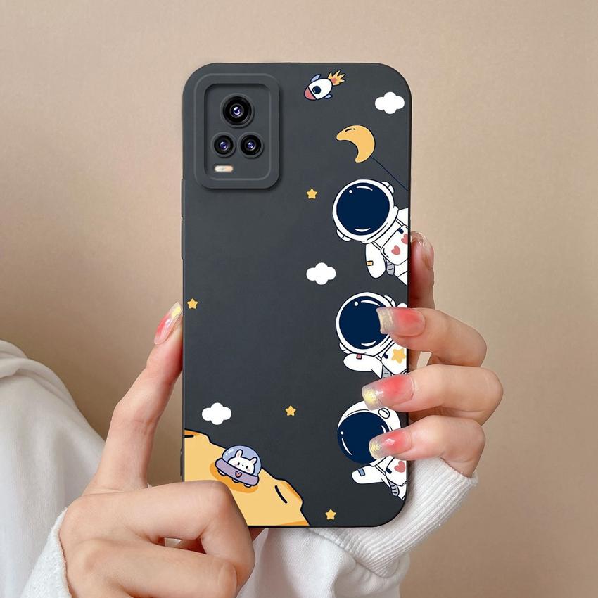 Dla Vivo Y75 S16 Y73 V17 S10 Y77 Etui na telefon Urocze kreskówkowe wzory astronautów Ochrona obiektywu Płynny silikon Antypoślizgowa powłoka Dla Vivo Obudowa na telefon komórkowy