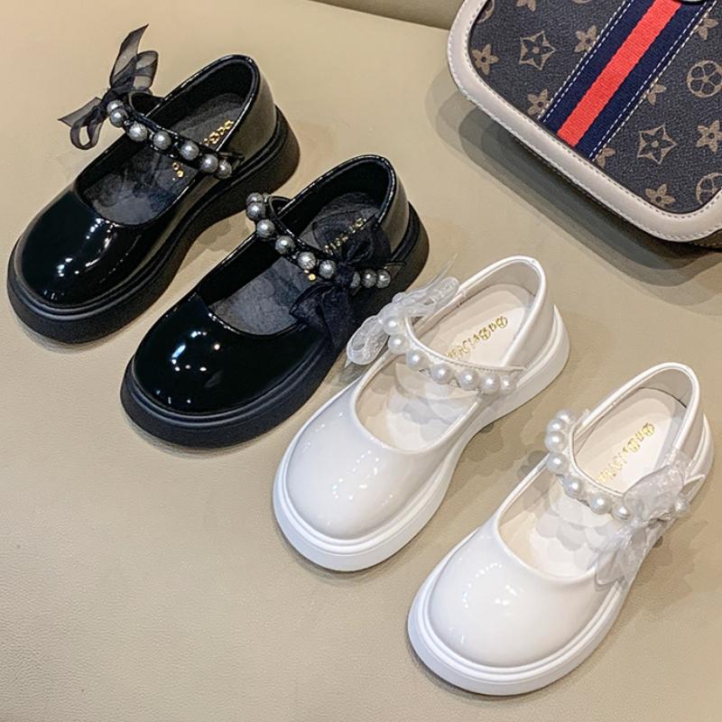 Kids Mary Jane Shoes Elegant Lace Bowknot Girls' Flat Leather Shoes for Wedding Party Versatile Fashion Children Princess Shoes