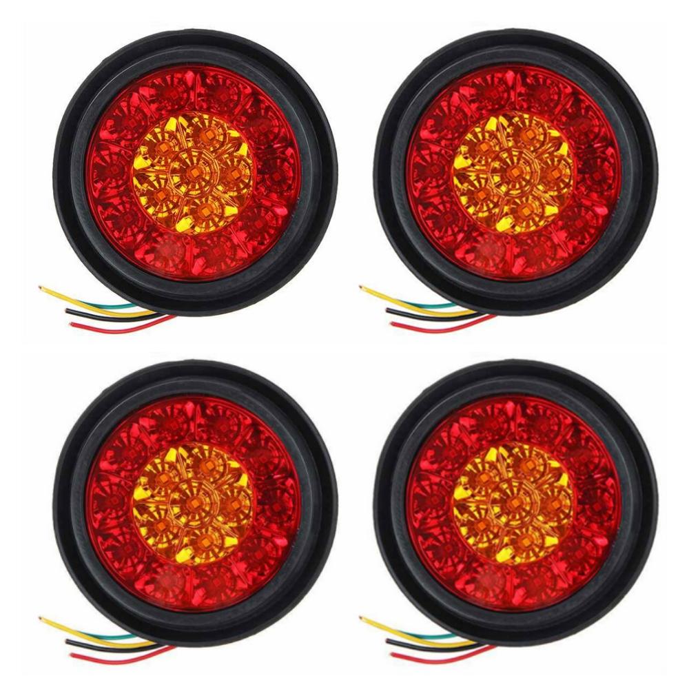 

4 шт. круглые светодиодные задние фонари для прицепа, 16 светодиодов, водонепроницаемые, стоп-сигнал, габаритный свет, фонарь заднего хода для грузовика хаки