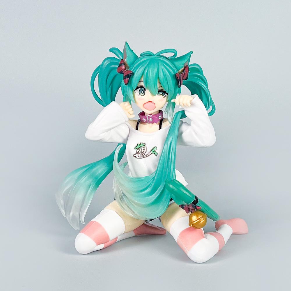 11cm Anime Hatsune Miku Figura Orelha De Gato Manga Longa Roupas Ver Modelo Brinquedo Presente Coleção Figura Ação Pvc