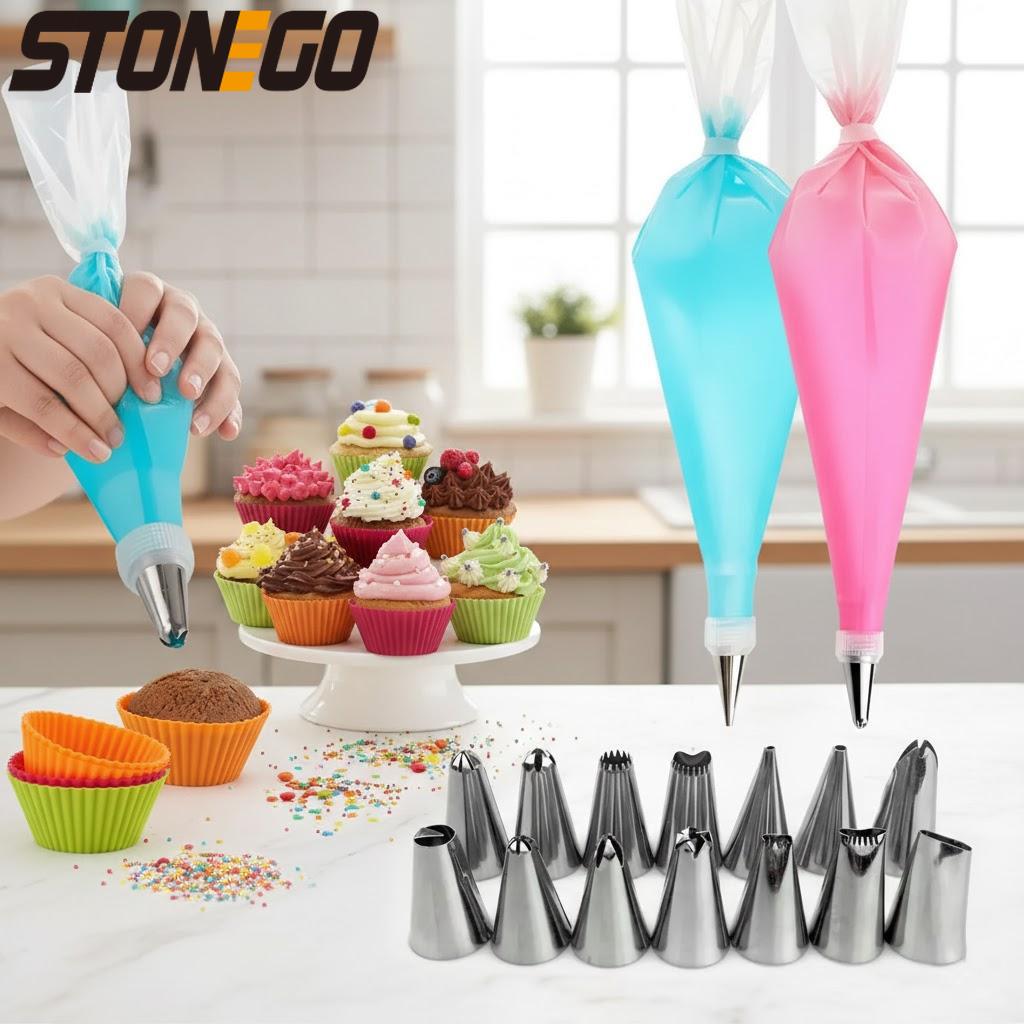 24 PCS Silicone Piping Bags Set with Spout Tips for Cake Decorating Professional Baking Pastry Tools Kit