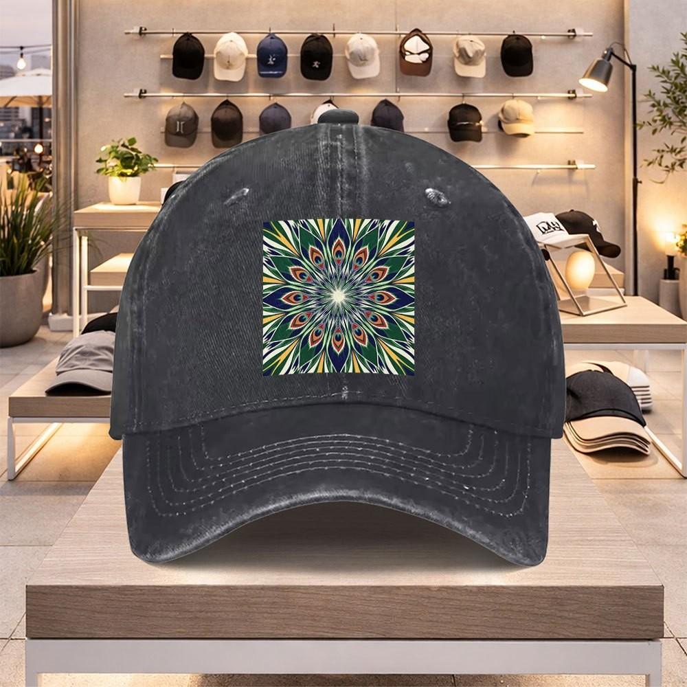 Mandala Art Print Washed Cotton Baseball Cap Adjustable Streetwear Style Unisex Hat