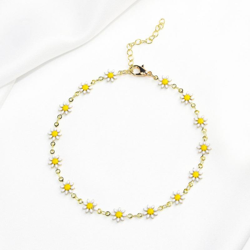 High-End Daisy Anklet with Drip Oil Finish – Simple, Fresh, and Fashionable Jewelry for Girls