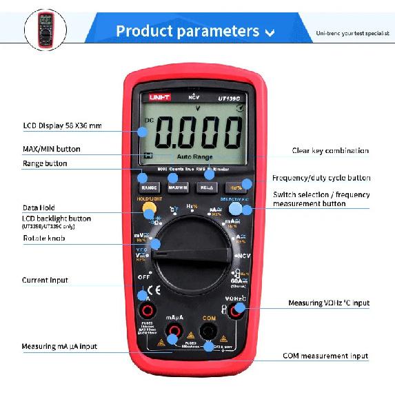 UNI-T UT139A UT139B UT139C UT139D UT139E True RMS Digital Multimeter MAX/MIN/REL Modes Auto/manual Ranges Selectable