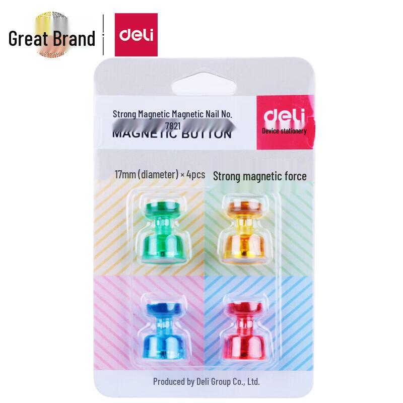 Deli 17mm Strong Magnetic Glass Whiteboard Pushpins (4-Pack)
