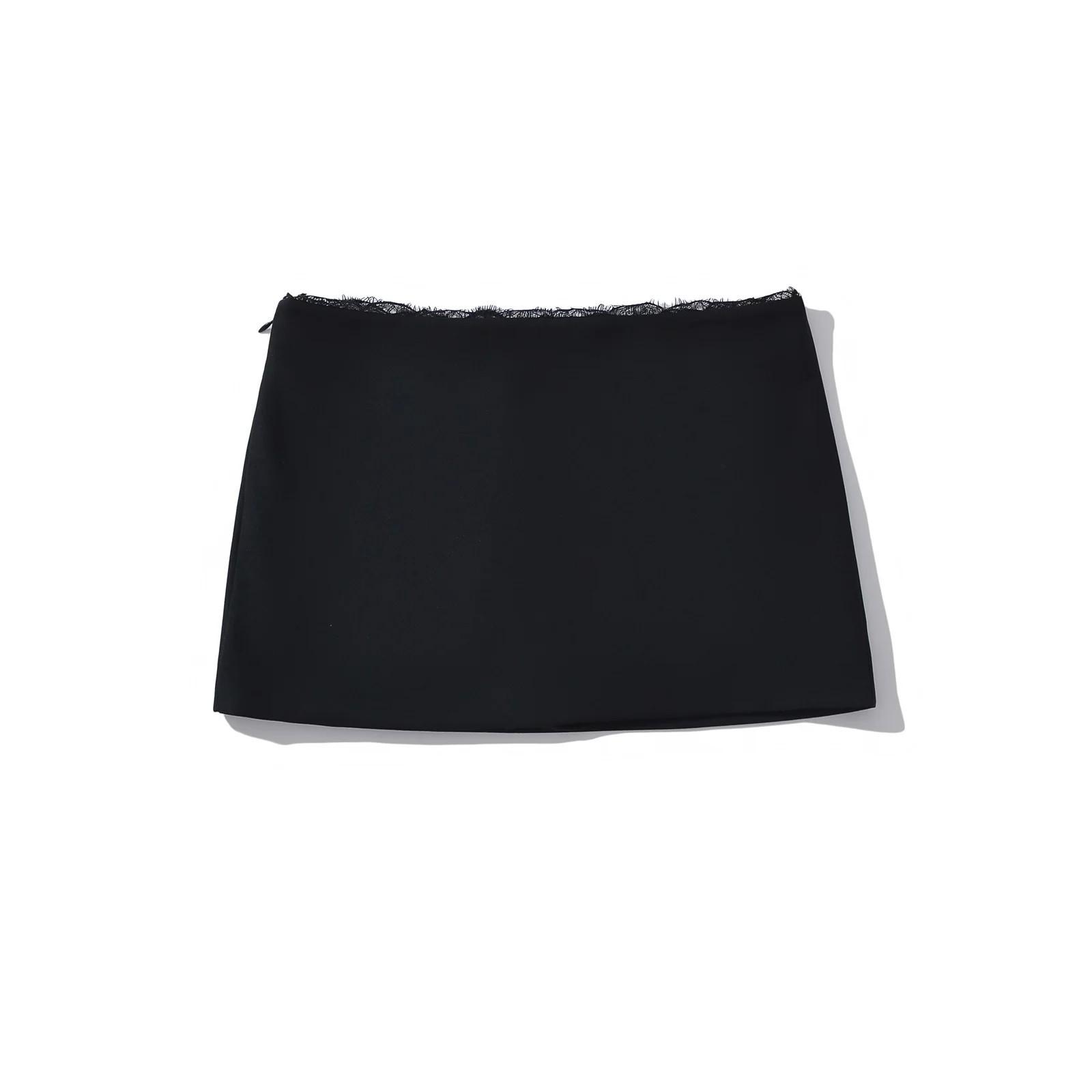 

Кружевная отделка А-силуэт с заниженной талией облегающая юбка: Лето 2025 Сексуальное облегающее миди для женщин Small чёрный