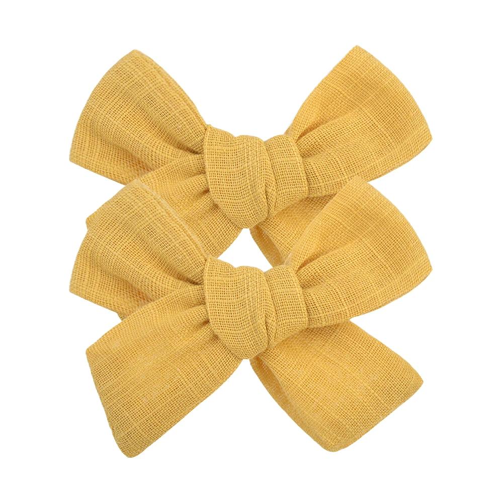2Pcs/Set 3Inches Cotton Linen Solid Color Bowknot Hair Clip for Kids Girls Handmade Boutique Hair Bows Headwear Hair Accessories
