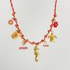 Personalized DIY Knot Rope Chain Lotus Feather Pendant Necklace with Color Retention Sun Wheel