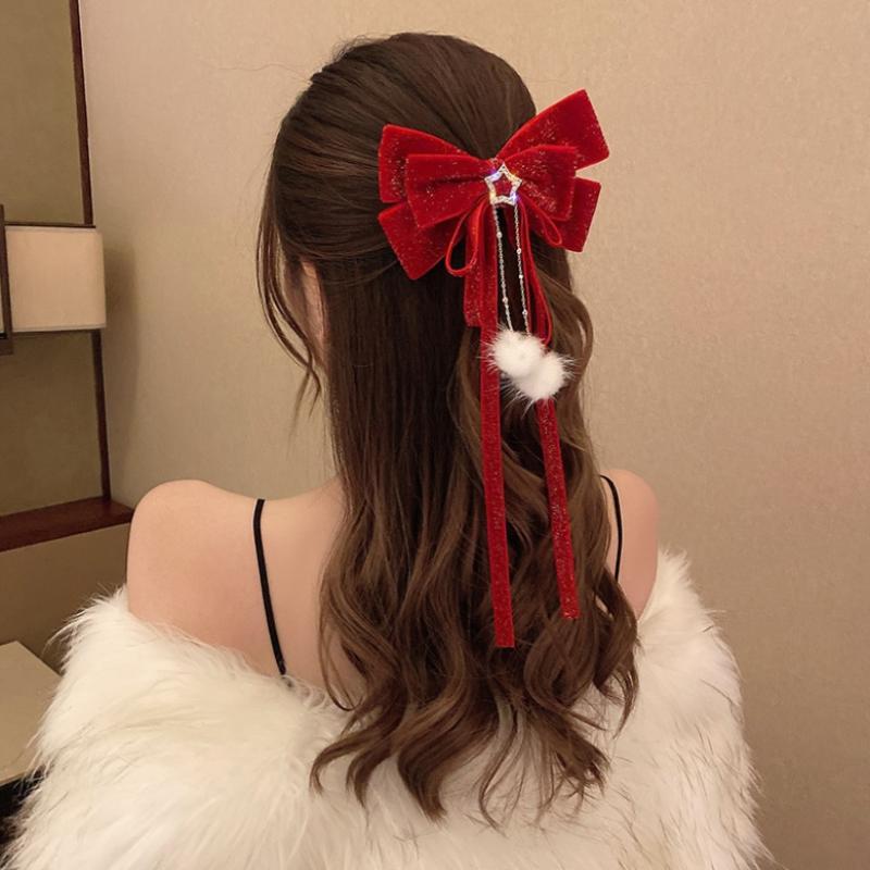 

Красный золотой бархатный бант украшение для волос рождественские новогодние аксессуары заколки для волос для женщин девочек красный