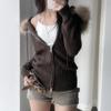 Furry Hooded Knitwear Hoodies Y2k Streetwear Full Sleeve Zip-up Women's Sweatshirts Korean Fashion Outwears Ladies