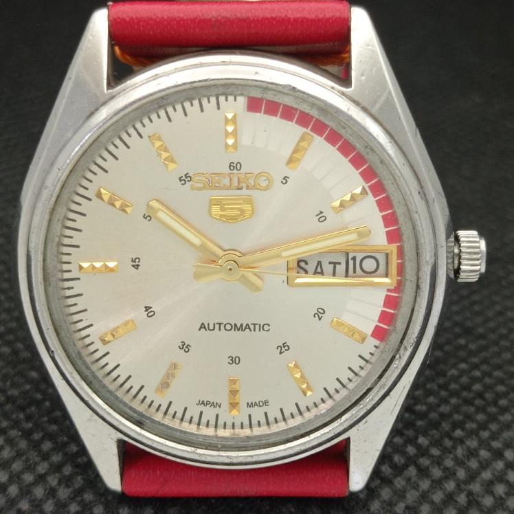USED VINTAGE SEIKO 5 AUTO 6309A JAPAN MENS DAY/DATE SILVER WATCH 608g-a316369-9