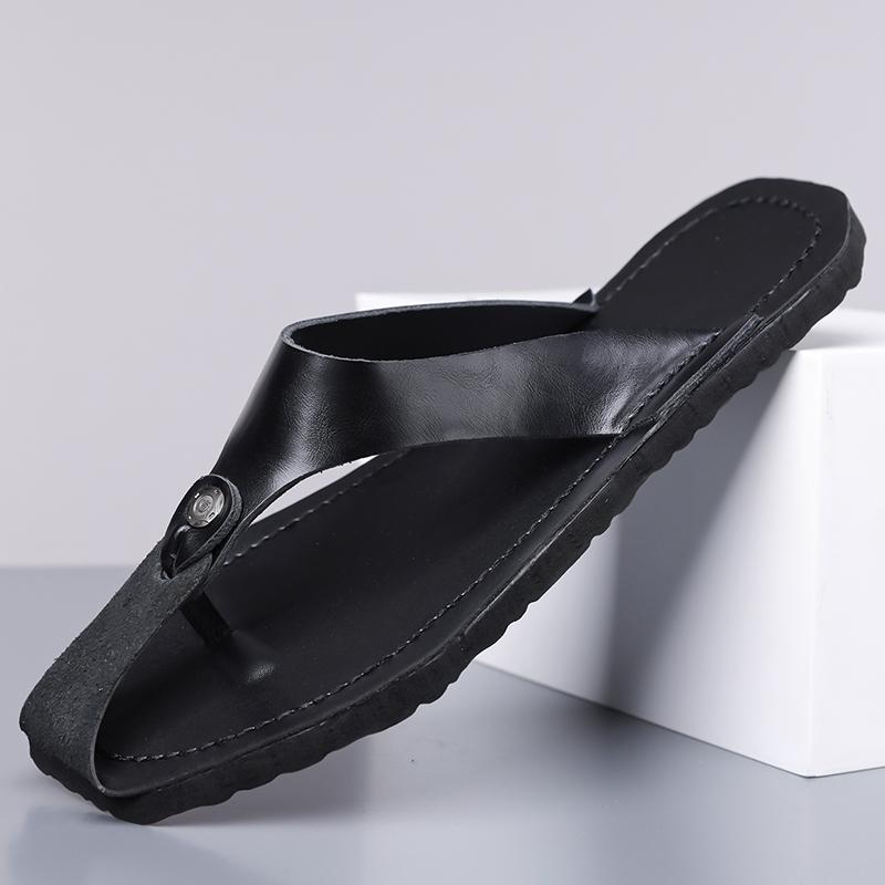 Herren Schwarz Leder Pantoffeln Einfache Flache Sommer Weiße Flip-Flops Outdoor Sandalen Braun Offene Zehen Strand Schuhe Übergröße