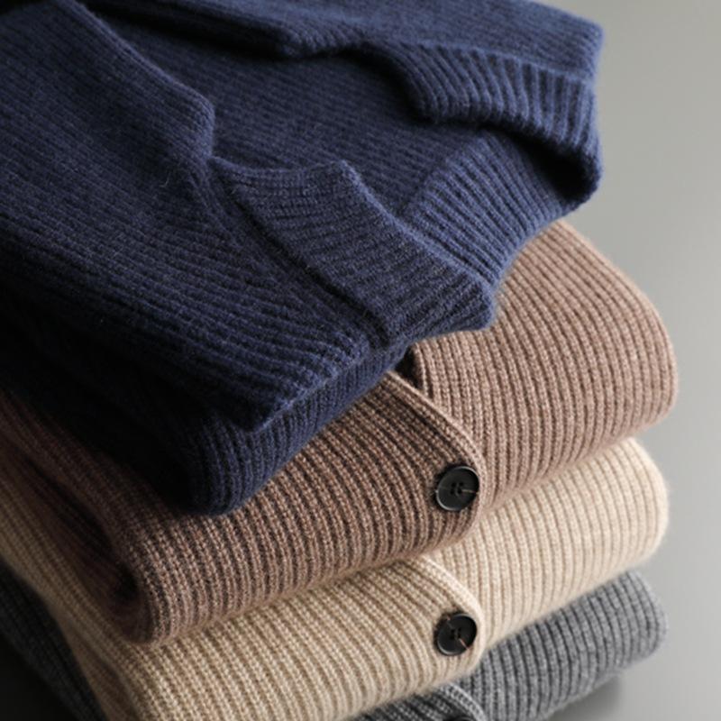 Autumn And Winter Men'S Clothing Thickened Stand-Up Collar Solid Color Cashmere Jacket Loose Casual Middle-Aged Cashmere Knitted Cardigan
