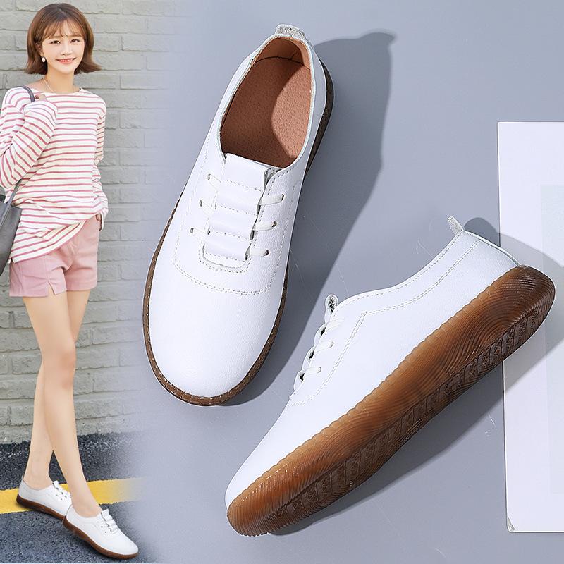 Women's Genuine Leather White Loafers: Soft Sole, Hollowed Design, Korean Style, Perfect for Casual Walking