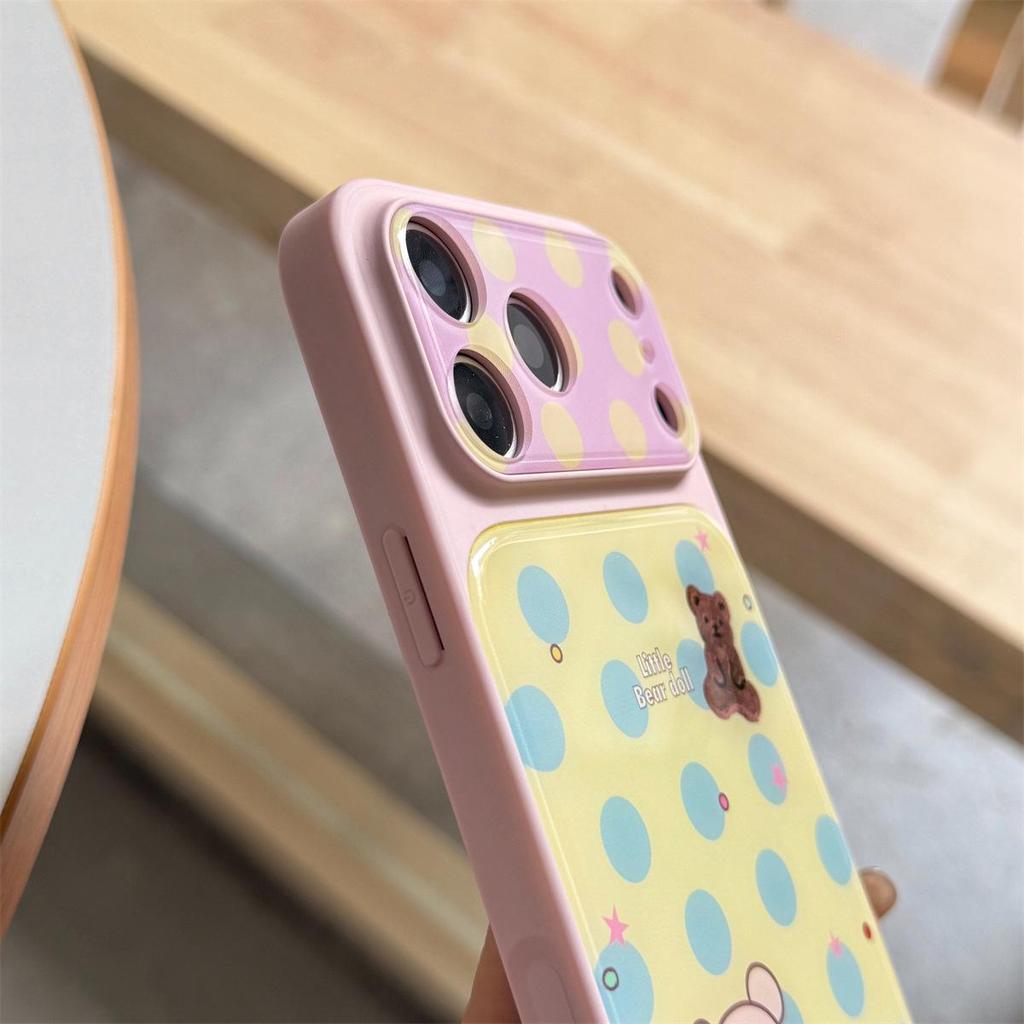 Polka Dot Bear iPhone 15/16/17 Pro Max Anti-Fall Case with Cartoon Design